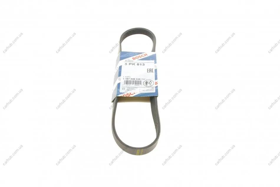 Поліклиновий ремінь (5PK813) ALFA ROMEO 155, 164 BMW 3 (E46), 5 (E39), 7 (E38), X5 (E53) CITROEN BERLINGO, ZX LAND ROVER RANGE ROVER III 1.1-3.0D 03.91-08.12 BOSCH 1 987 946 026 (фото 1)
