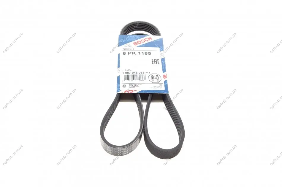 Поліклиновий ремінь (6PK1185) BMW 1 (F70), 2 (U06), X1 (U11), X2 (U10) CITROEN C5 I FIAT IDEA HONDA CIVIC VI LANCIA MUSA LAND ROVER FREELANDER I MG ZR, ZS MINI COUNTRYMAN (U25) 1.0-3.0 02.93- BOSCH 1 987 946 063 (фото 1)