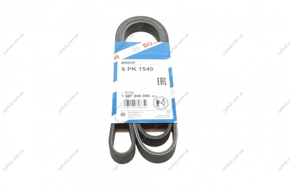 Ремінь генератора поліклиновий VW Golf/BMW/Ford/Opel (6PK1540) BOSCH 1 987 946 099 (фото 1)