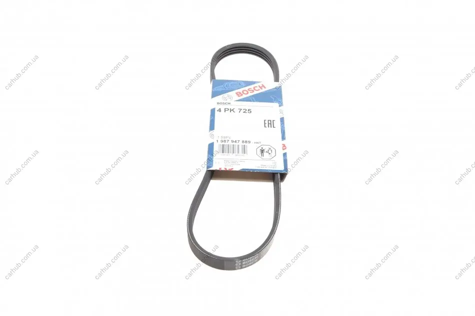 Ремінь генератора Renault Kangoo 1.6i 08-/ Nissan Micra1.0-1.4 92-03 (4PK725) BOSCH 1 987 947 889 (фото 1)