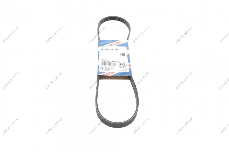 Ремінь генератора Renault Kangoo/Clio 1.2i 97-/Fiat Scudo 1.6i 96-06/Nissan Kubistar 1.2 03- (4PK905) BOSCH 1 987 947 899 (фото 1)