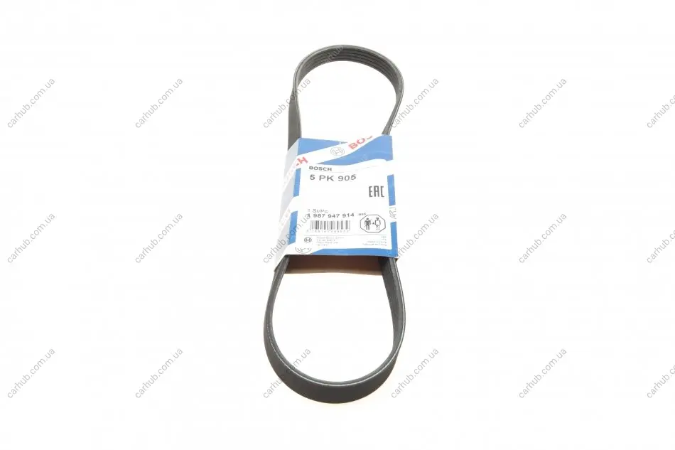 Поліклиновий ремінь (5PK905) BMW 3 (E36), 5 (E34), 5 (E39), 7 (E38), Z3 (E36) FIAT CROMA, TEMPRA, TIPO LANCIA DEDRA, DELTA II MITSUBISHI LANCER VII TOYOTA COROLLA 1.3-3.2 08.87-12.13 BOSCH 1 987 947 914 (фото 1)