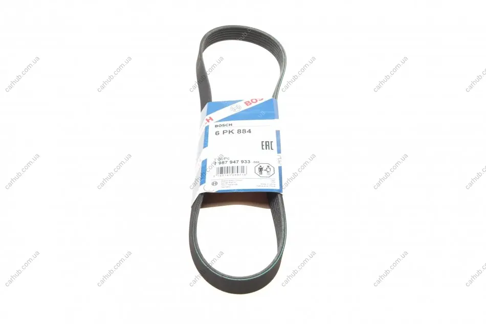 Ремінь генератора Toyota Auris/Yaris 1.33VVTi 08-12/Nissan Micra 1.0/1.3 92-00 (6PK884) BOSCH 1 987 947 933 (фото 1)