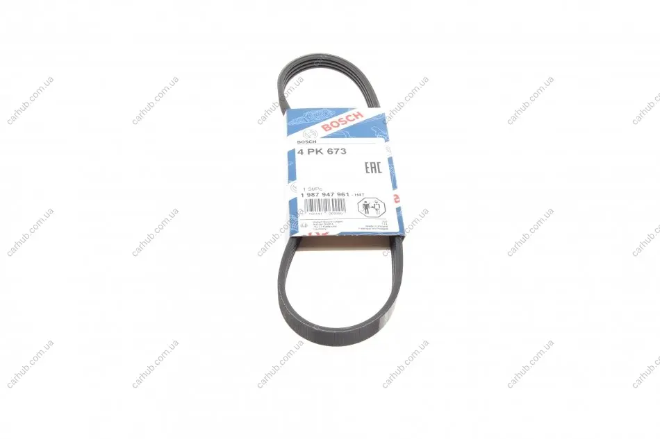 Ремінь генератора Hyundai i10/i20/i30 1.1/1.6CRDi 08-13/Fiat Doblo/Punto/Stilo 1.2/1.4 01- (4PK673) BOSCH 1 987 947 961 (фото 1)