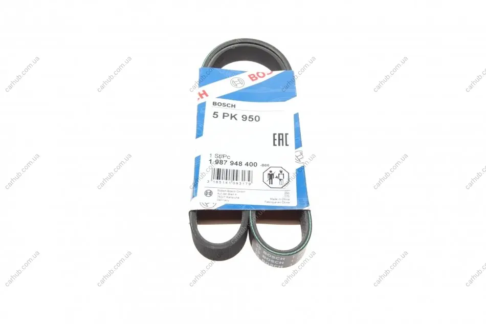 Ремінь генератора Audi A6 5.0 08-10/BMW 3 (E46) 1.6/1.8i 98-02/Suzuki Jimny 1.5 18- (5PK950) BOSCH 1 987 948 400 (фото 1)