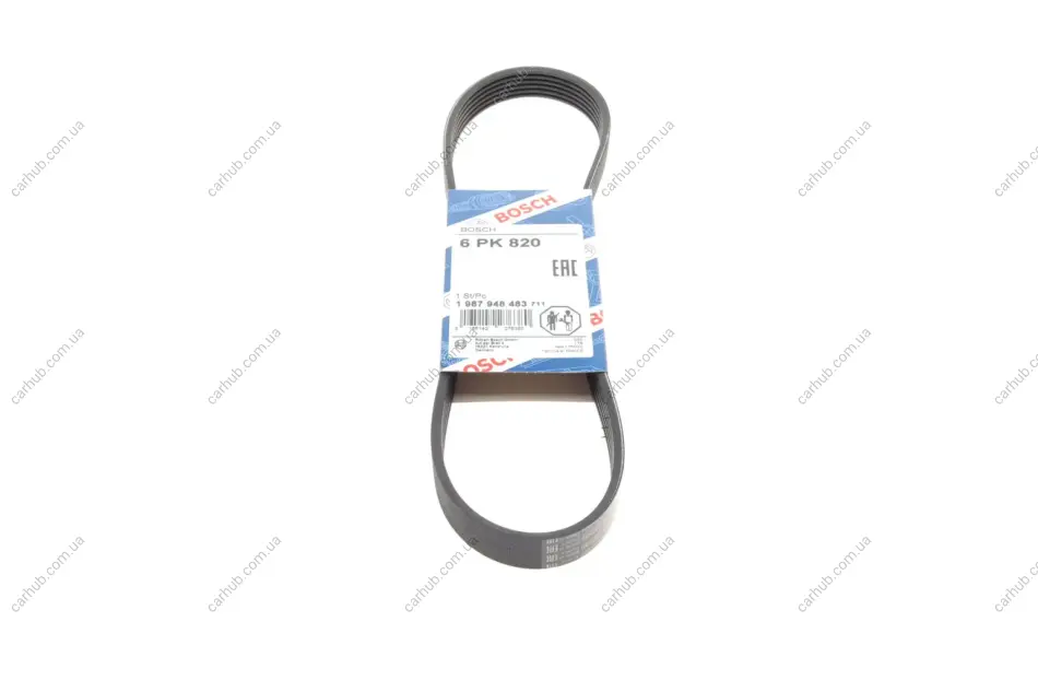 Ремінь генератора VW Polo/Skoda Fabia 1.4/1.9TDI 05-/Nissan Almera/Primera 1.5-1.8 00-08 (6PK820) BOSCH 1 987 948 483 (фото 1)