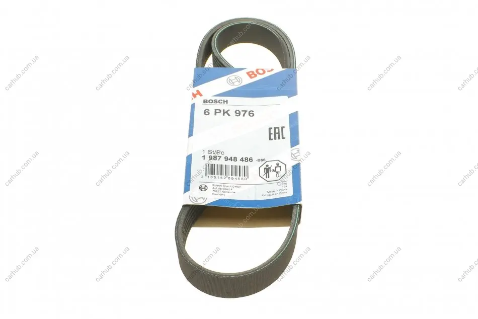 Ремінь генератора поліклиновий Peugeot Partner/307/508 02-/Citroen Berlingo/C2/C3/C4/C5 1.6 HDi 04- (6PK976) BOSCH 1 987 948 486 (фото 1)