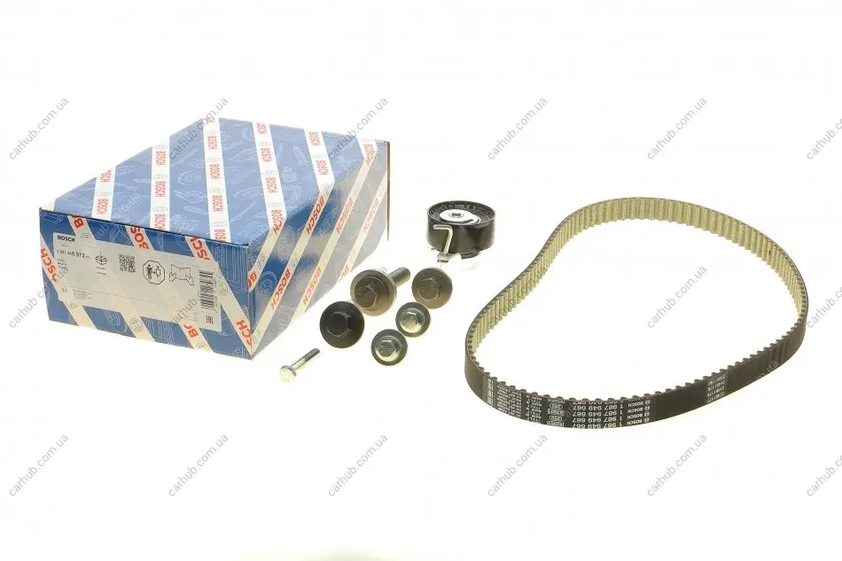 Комплект ГРМ (ремінь + ролик) VOLVO C30, S40 II, V50 FORD B-MAX, C-MAX, C-MAX II, ECOSPORT, FIESTA, FIESTA V, FIESTA VI, FOCUS C-MAX, FOCUS II, FOCUS III, FUSION, GRAND C-MAX 1.2-1.6LPG 11.01- BOSCH 1 987 948 972 (фото 1)