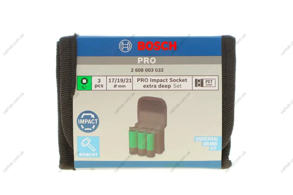 Набір ударних головок PRO 1/2" для шиномонтажу 17-19-21 мм (з покриттям) BOSCH 2 608 003 033 (фото 1)