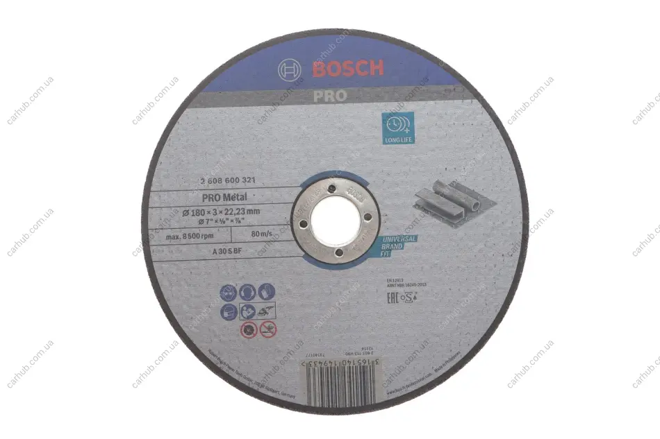 Круг відрізний 180x22,23x3,0 мм PRO Metal Bonded Cutting Disc BOSCH 2 608 600 321 (фото 1)