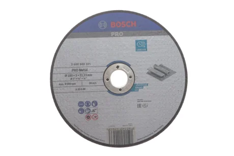Круг відрізний 180x22,23x3,0 мм PRO Metal Bonded Cutting Disc BOSCH 2 608 600 321