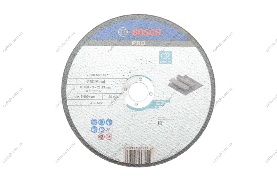 Круг відрізний 180x3x22,23 мм (PRO Metal) Long life+ BOSCH 2 608 603 167 (фото 1)
