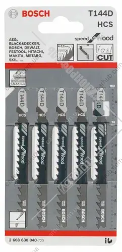 Полотно змінне для елетролобзиків T144D Speed for Wood (к-кт 5 шт.) BOSCH 2 608 630 040 (фото 1)