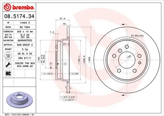 Гальмівний диск зад. Bmw 5 (E34) (300х10) BREMBO 08.5174.34 (фото 1)