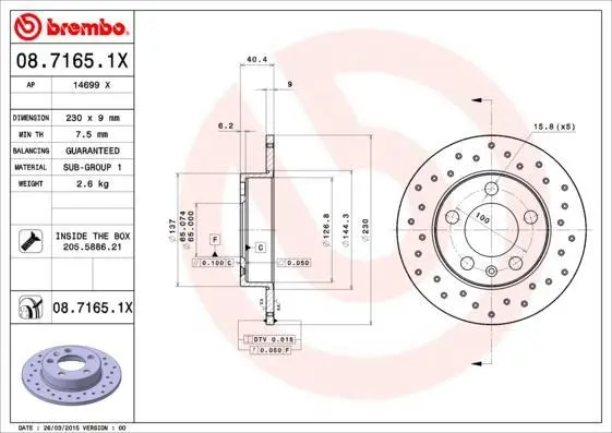 Гальмівний диск зад. Audi A3/Octavia/Bora/Golf IV 96- (230x9) BREMBO 08.7165.1X (фото 1)