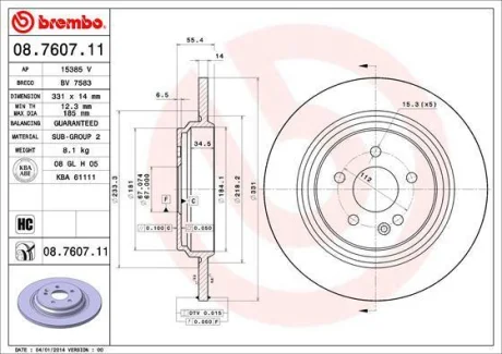 Гальмівний диск зад. W163 (331х14) BREMBO 08.7607.11
