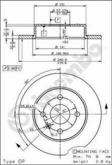 Гальмівний диск зад. Astra 94-/Meriva A 03- (240x42mm) BREMBO 08.7626.75