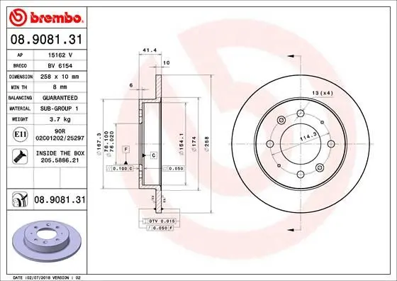 Гальмівний диск задн. Kia Cerato 04- (258*10) BREMBO 08.9081.31 (фото 1)