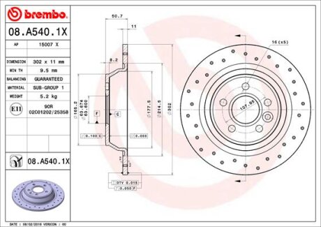 Фото гальмівний диск зад. Kuga I 08-/Mondeo IV 07-/Range Rover Evoque 11- (302x51mm) BREMBO 08.A540.1X Гальмівний диск зад. Kuga I 08-/Mondeo IV 07-/Range Rover Evoque 11- (302x51mm) BREMBO 08.A540.1X
