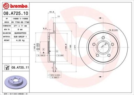 Гальмівний диск зад. Focus (14-21) BREMBO 08.A725.10
