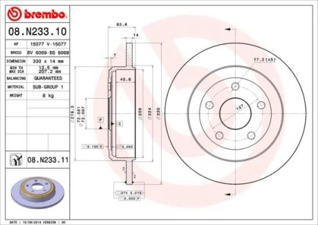Гальмівний диск зад. Jeep Grand Jerokee 10- BREMBO 08.N233.11