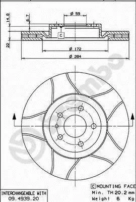 Гальмівний диск перед. Doblo 10-/Combo 12- (284mm) BREMBO 09.4939.76 (фото 1)