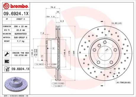 Гальмівний диск пер. Bmw e39 (296х22) BREMBO 09.6924.1X