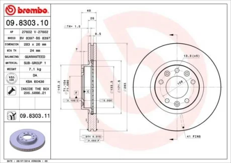 Гальмівний диск пер. Jumper I/Boxer 94-/508 I 10- (283x48mm) BREMBO 09.8303.11