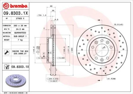 Гальмівний диск пер. Jumper I/Boxer 94-/508 10- (283x48mm) BREMBO 09.8303.1X