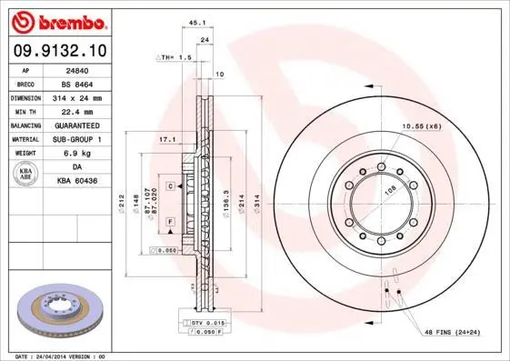 Гальмівний диск пер. L200/Pajero 98-09 BREMBO 09.9132.10 (фото 1)