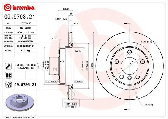 Гальмівний диск зад. BMW 1 (E81/E87)/3 (E90/E91) 03- BREMBO 09.9793.21 (фото 1)