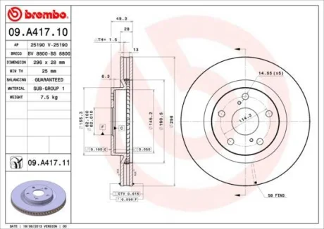 Гальмівний диск пер. Auris/Prius/Raw4 06- BREMBO 09.A417.11