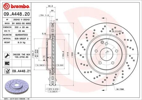 Гальмівний диск пер. W203/S203/C209 (330х28) BREMBO 09.A448.21