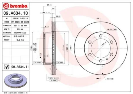 Гальмівний диск пер. Hilux 05- (297х25) BREMBO 09.A634.10