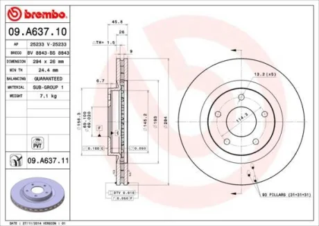 Гальмівний диск пер. 4008/ASX/C4/Caliber/Compass (06-21) BREMBO 09.A637.10