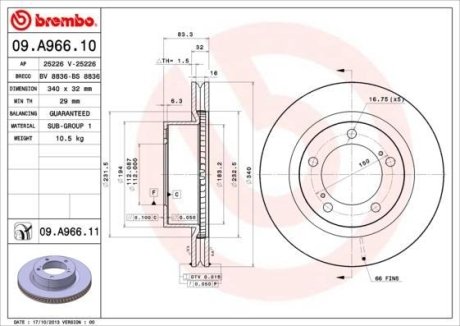 Гальмівний диск пер. Lexus LX/Cruiser 200 07- 4.4-6.0 BREMBO 09.A966.11