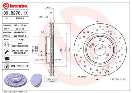 Фото brake disk BREMBO 09.B270.1X Brake disk BREMBO 09.B270.1X
