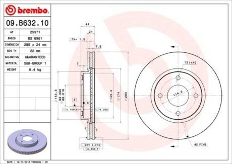 Диск гальмівний BREMBO 09.B632.10