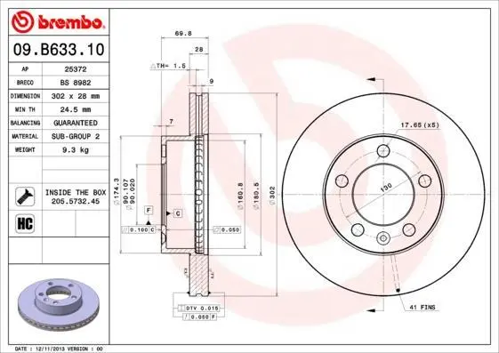 Гальмівний диск пер. Master/Movano 10- BREMBO 09.B633.10 (фото 1)