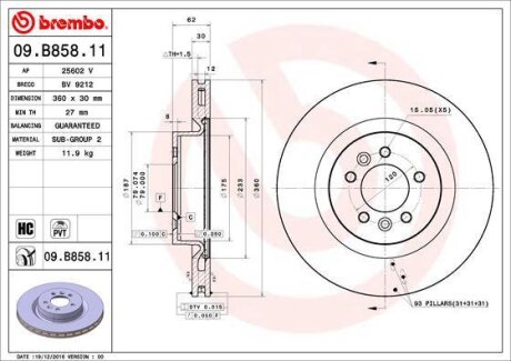 Фото диск гальмівний BREMBO 09.B858.11 Диск гальмівний BREMBO 09.B858.11