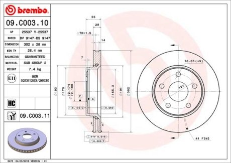 Фото диск гальмівний BREMBO 09.C003.11 Диск гальмівний BREMBO 09.C003.11
