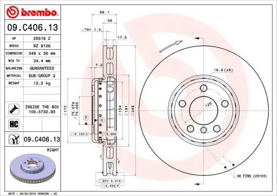 Диск гальмівний BREMBO 09C40613 (фото 1)