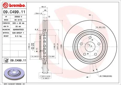 Гальмівний диск пер. RX III/Rav 4 IV 09- BREMBO 09.C499.11