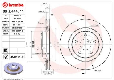 Фото гальмівний диск BREMBO 09.D444.11 ГАЛЬМІВНИЙ ДИСК BREMBO 09.D444.11