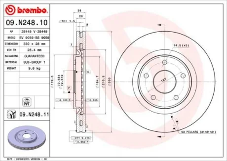 Гальмівний диск пер. Dodge Journey 08- (330x28) BREMBO 09.N248.11