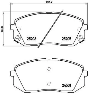 Гальмівні колодки пер. Sportage 04-/Optima 15-/Soul 14-/Tucson 15-/ix35 09-/+ монтажний к-т (Mando) BREMBO P 30 056