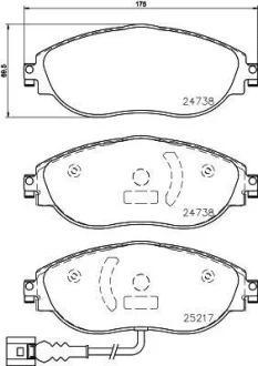 Гальмівні колодки пер. VW Passat 10-/Skoda Octavia 12- (TRW) з датчиком BREMBO P 85 144