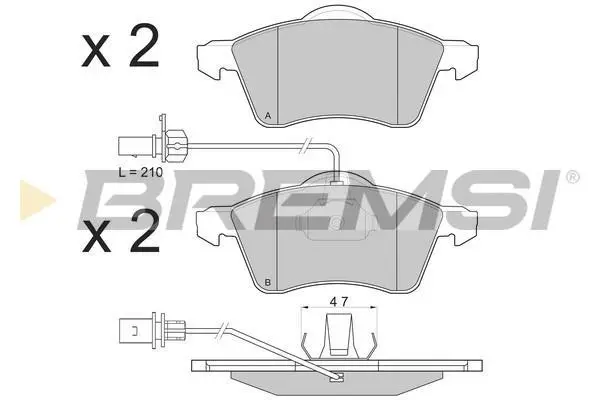 Гальмівні колодки пер. T4 2.5TDI 96-03 (R15)(з датчиком) BREMSI BP2868 (фото 1)