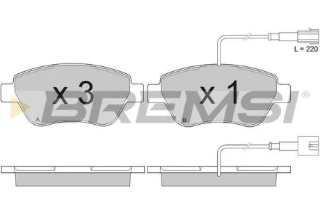 Гальмівні колодки пер. Doblo 01- (Bosch) (122.8x53.6) з датчиком BREMSI BP2942