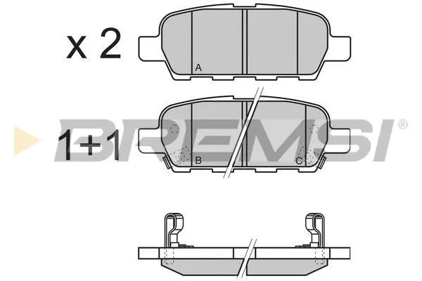 Гальмівні колодки зад. Qashqai/Rogue/X-Trail 07-/Koleos 08- (105,4x39x13,7)(Akebono) BREMSI BP3351 (фото 1)